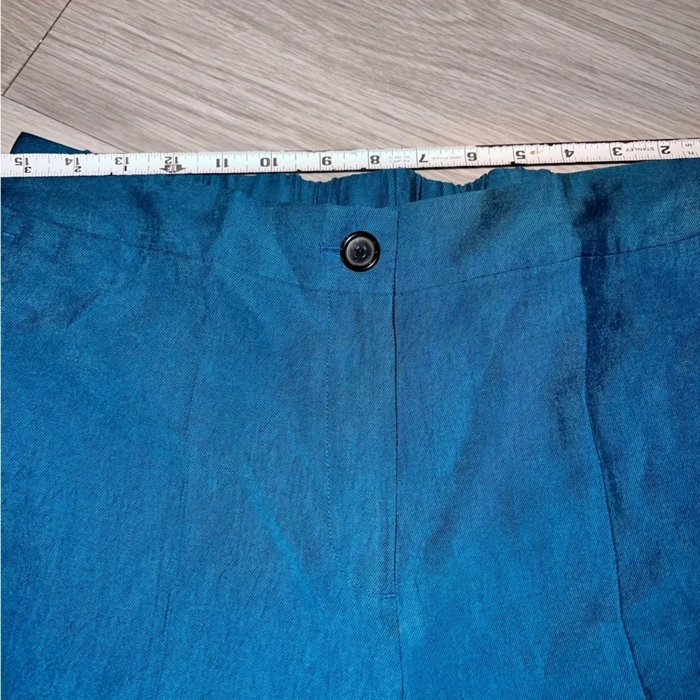 Paul Smith Women Teal Wide Leg Trousers Pants Pleated Cropped Size 46 US SZ 10